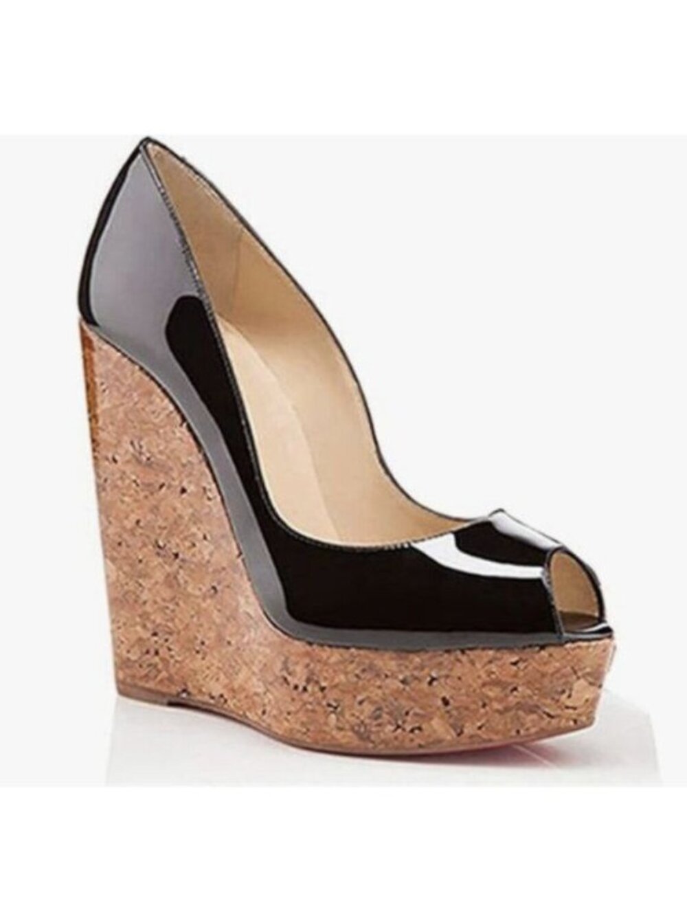 FOWT Noble High Cork Wedges Peep Toe Women Pumps with Platform Black